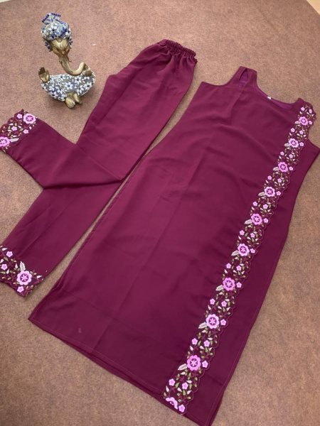 Attractive Embroidery Fox Georgette Kurti Pant  Kurti With Bottom Wholesale