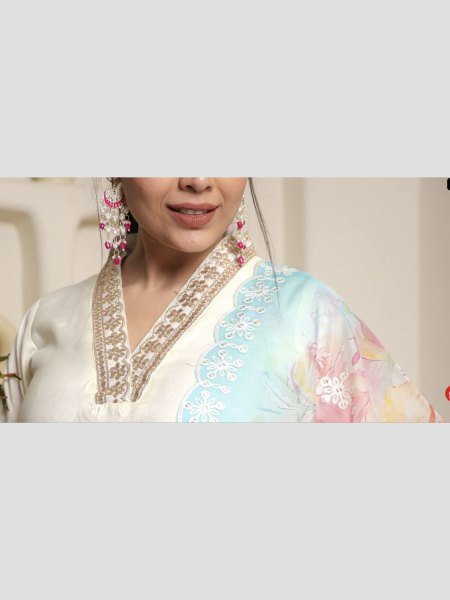  Attractive Embroidery Work Kurti Pant With Soft Organza Dupatta  3 Piece Kurti Set