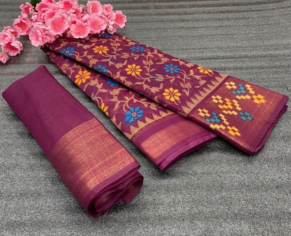 Attractive HD Brasso Style Floral Print Cotton Saree Cotton Sarees Wholesale
