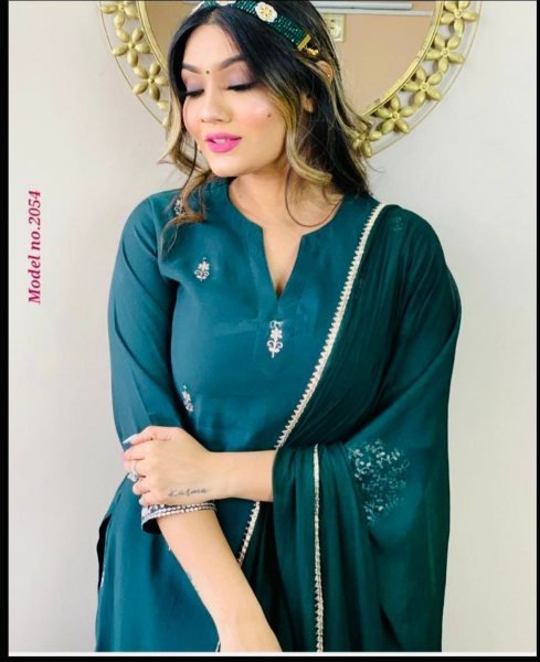 Attractive Rayon Embroidery Kurti Pant Set  3 Piece Kurti Set