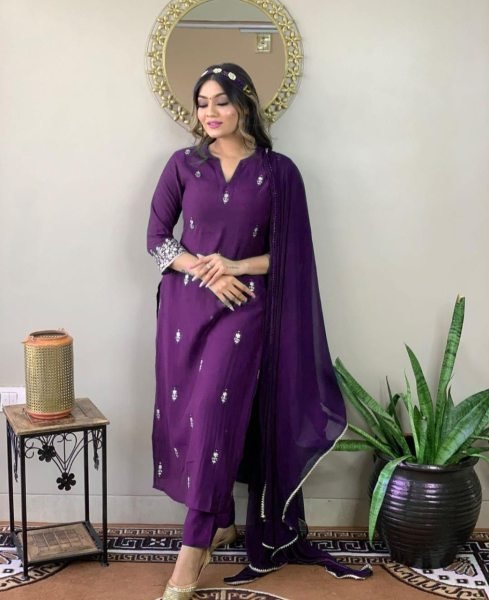Attractive Rayon Embroidery Kurti Pant Set  3 Piece Kurti Set
