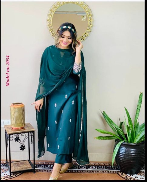 Attractive Rayon Embroidery Kurti Pant Set  3 Piece Kurti Set