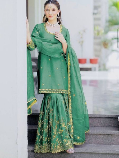 Attractive Ready to Wear Heavy Embroidery Top Sharara Set with Dupatta Set 