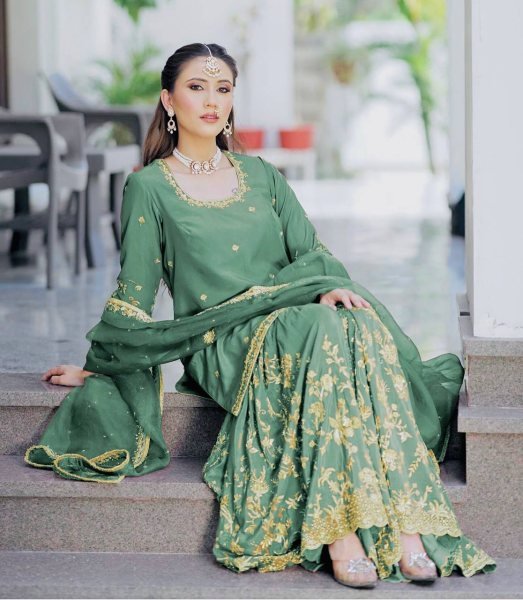 Attractive Ready to Wear Heavy Embroidery Top Sharara Set with Dupatta Set Ready To Wear Collection