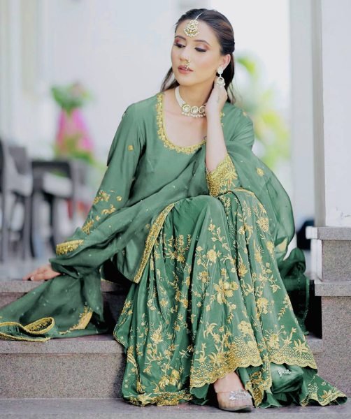 Attractive Ready to Wear Heavy Embroidery Top Sharara Set with Dupatta Set Ready To Wear Collection