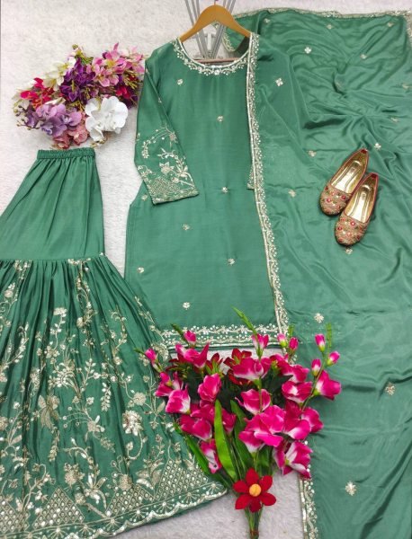 Attractive Ready to Wear Heavy Embroidery Top Sharara Set with Dupatta Set Ready To Wear Collection