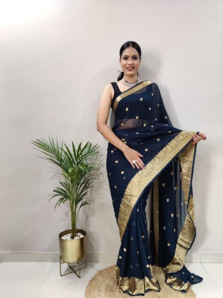 Attractive Weaving Soft Georgette Ready To Wear Saree  Ready To Wear Saree 