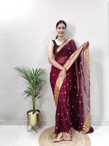 Attractive Weaving Soft Georgette Ready To Wear Saree  Ready To Wear Saree 