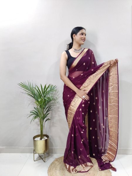 Attractive Weaving Soft Georgette Ready To Wear Saree  Ready To Wear Saree 