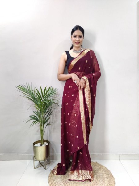 Attractive Weaving Soft Georgette Ready To Wear Saree  Ready To Wear Saree 