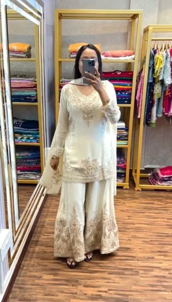 Attractive White Party Wear Heavy Embroidered Salwar Suit Ready To Wear Collection