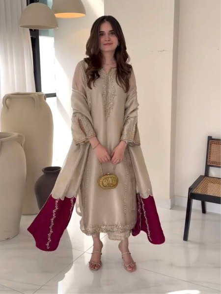 Authentic Jimmy Choo Fancy Sleeve Top and Fully Flared Palzzo with Dupatta for Wedding Wear Ready To Wear Suit