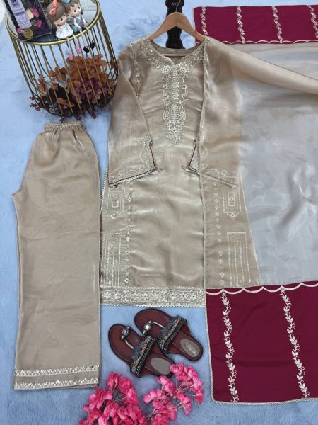 Authentic Jimmy Choo Fancy Sleeve Top and Fully Flared Palzzo with Dupatta for Wedding Wear Ready To Wear Collection