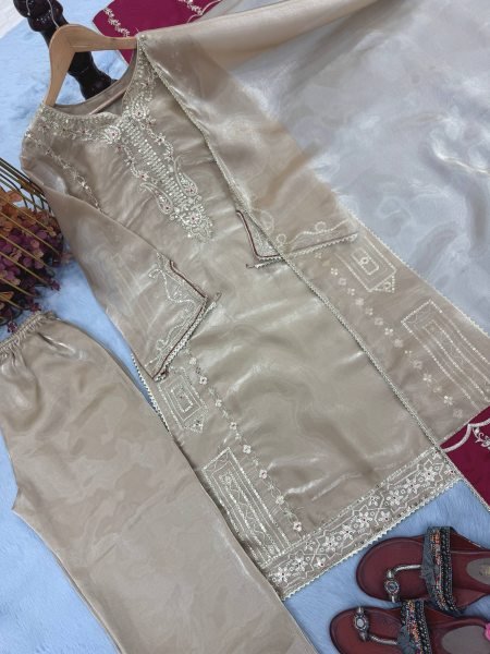 Authentic Jimmy Choo Fancy Sleeve Top and Fully Flared Palzzo with Dupatta for Wedding Wear Ready To Wear Collection