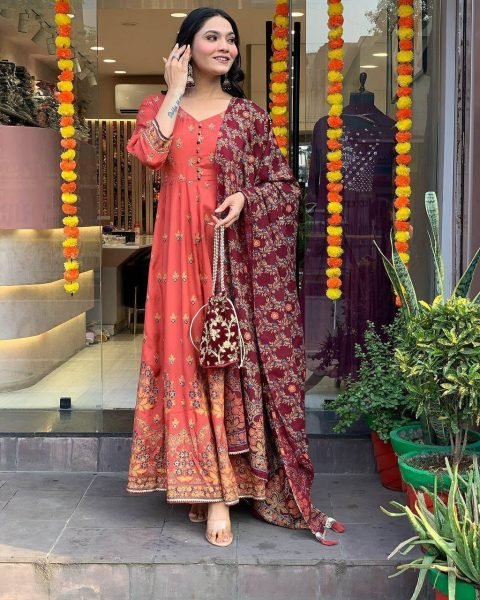 Authentic Luxurious  Roman silk Anarkali suit with dupatta In Best Price Anarkali Kurtis 