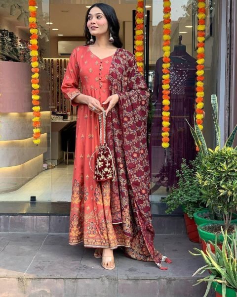 Authentic Luxurious  Roman silk Anarkali suit with dupatta In Best Price Anarkali Kurtis 