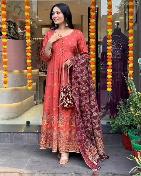 Authentic Luxurious  Roman silk Anarkali suit with dupatta In Best Price Anarkali Kurtis 