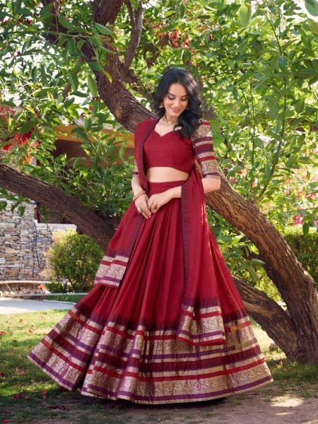 Authentic South Style Half Saree Pure Chanderi Lehenga Choli with Zari Detailing Wholesale Price Deal Half Saree Lehenga