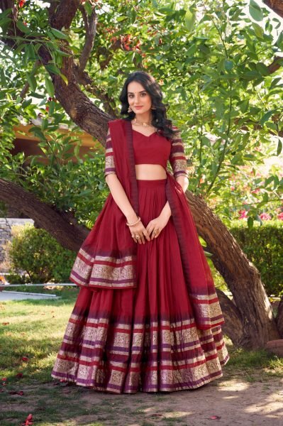 Authentic South Style Half Saree Pure Chanderi Lehenga Choli with Zari Detailing Wholesale Price Deal Half Saree Lehenga