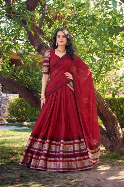 Authentic South Style Half Saree Pure Chanderi Lehenga Choli with Zari Detailing Wholesale Price Deal Half Saree Lehenga