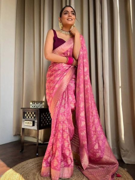 BABY PINK Banarasi Soft Silk Saree  Banarasi Saree Wholesale