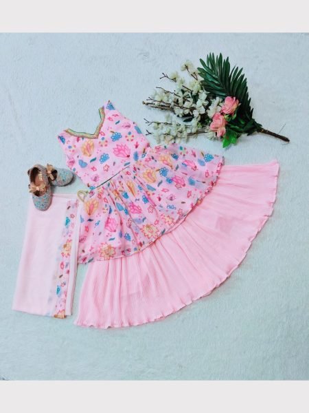 Baby Pink Color Faux Georgette Girls Plazzo Set  Girls Wear