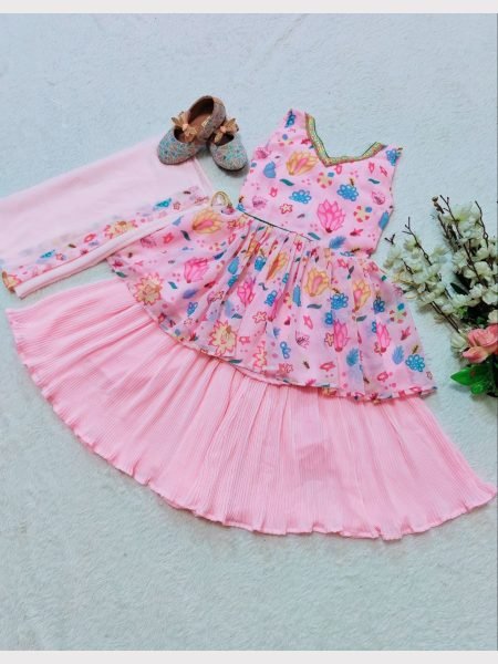 Baby Pink Color Faux Georgette Girls Plazzo Set  Girls Wear