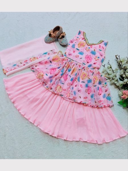 Baby Pink Color Faux Georgette Girls Plazzo Set  Girls Wear