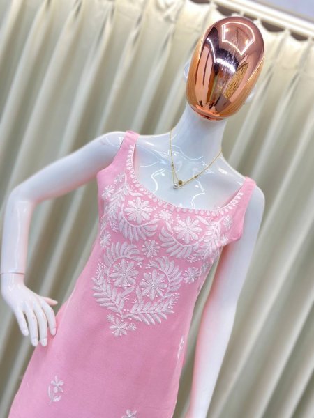 Baby Pink Embroidered Kurti with Palazzo Graceful Everyday Ethnic Charm Lucknowi Chikankari Kurtis Wholesale