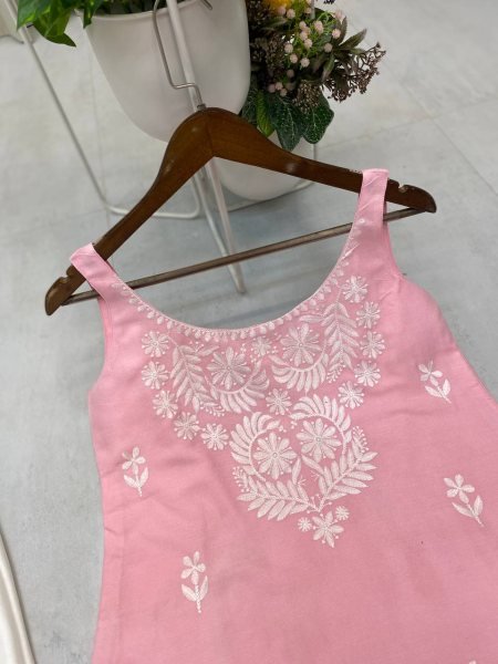 Baby Pink Embroidered Kurti with Palazzo Graceful Everyday Ethnic Charm Lucknowi Chikankari Kurtis Wholesale