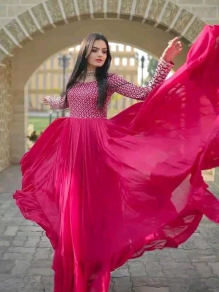 Baby Pink Georgette Gown with Sequin Work Elegant Festive Look  for Engagement Georgette Kurti 