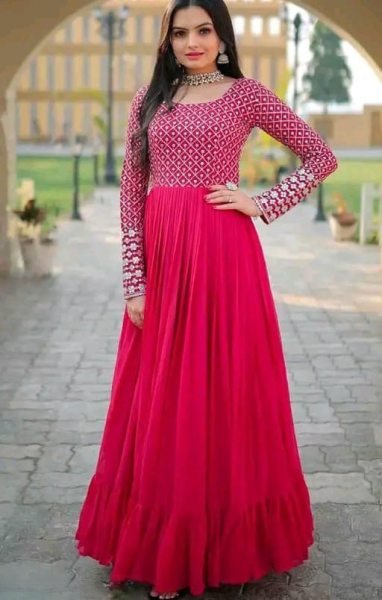 Baby Pink Georgette Gown with Sequin Work Elegant Festive Look  for Engagement Georgette Kurti 