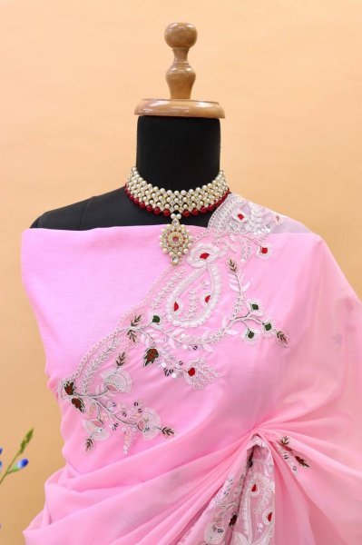 Baby Pink Jimmy Cho Embroidery Saree Embroidery Sarees Wholesale