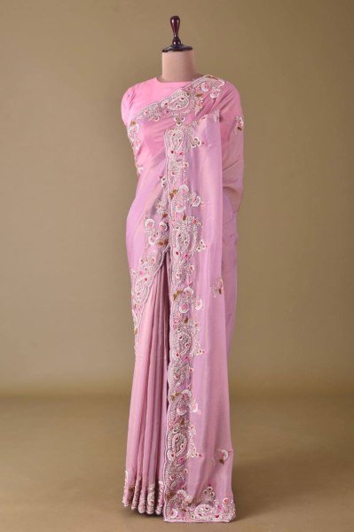 Baby Pink Jimmy Cho Embroidery Saree Embroidery Sarees Wholesale