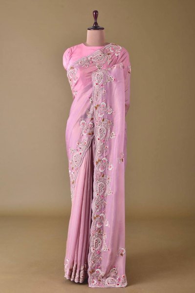 Baby Pink Jimmy Cho Embroidery Saree Embroidery Sarees Wholesale