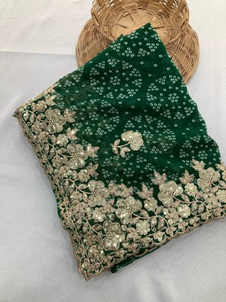 Bandhani Print Georgette Saree with Designer Sequin Work & Fancy Cutwork Border for Party Wear Georgette Sarees Wholesale