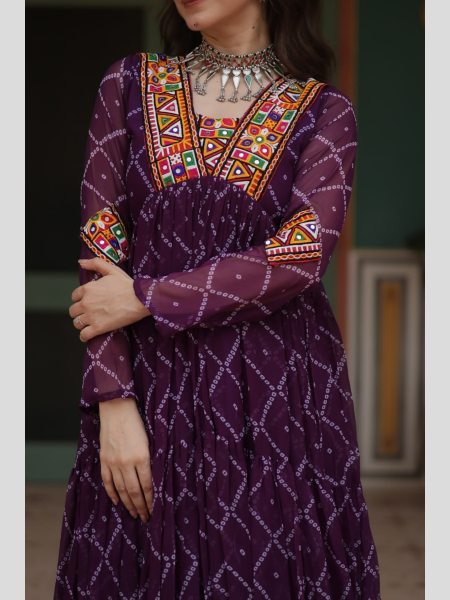 Bandhani Print Work With Kutchi Patchework Gown Collection  Plus Size Kurti / Gown