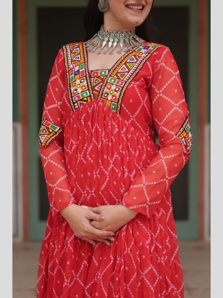 Bandhani Print Work With Kutchi Patchework Gown Collection  Plus Size Kurti / Gown