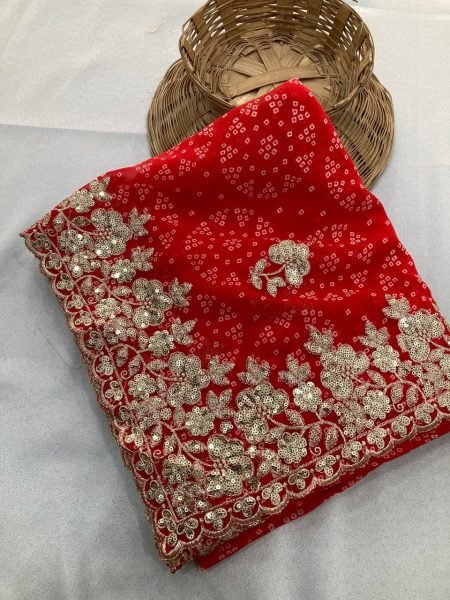 Bandhej Print Georgette Saree with Sequin Embroidery   Cutwork Border Party Wear Collection by Royal Export at Low Wholesale Price Georgette Sarees Wholesale