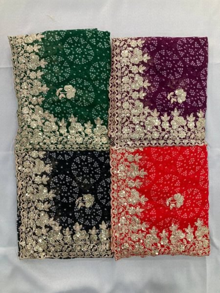 Bandhej Print Georgette Saree with Sequin Embroidery   Cutwork Border Party Wear Collection by Royal Export at Low Wholesale Price Georgette Sarees Wholesale