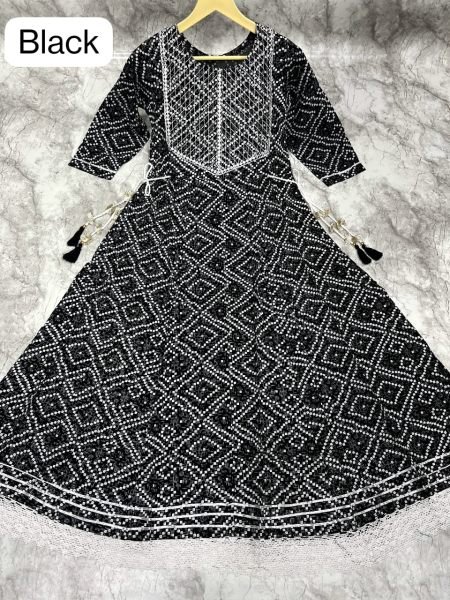  Bandhej print  with Embroidery Long Anarkali Gown Anarkali Kurtis 