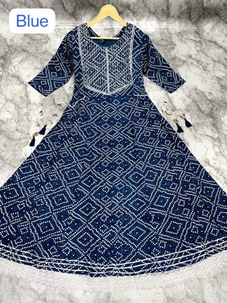  Bandhej print  with Embroidery Long Anarkali Gown Anarkali Kurtis 