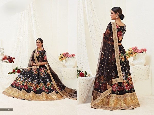 Banglory Satin Silk Wedding Lehenga with Digital Print   Pearl Embellishments At Lowest Price Bridal Lehenga Choli