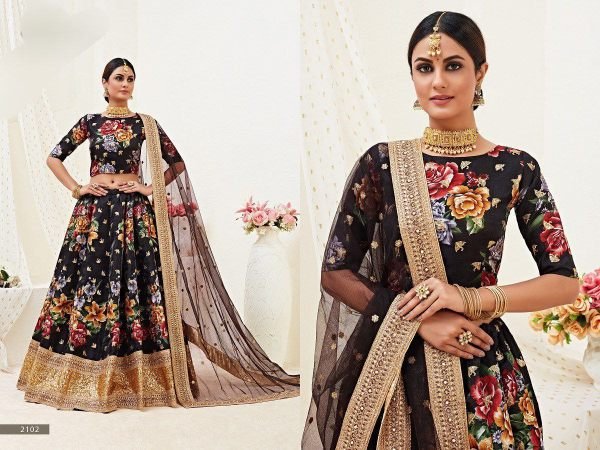Banglory Satin Silk Wedding Lehenga with Digital Print   Pearl Embellishments At Lowest Price Bridal Lehenga Choli