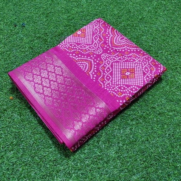 Batik Print Bandhani Cotton Saree With Zari Weaving Border  Bandhej Sarees Wholesale