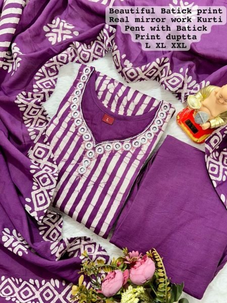 Batik Print Kurti Pant Dupatta New Updated  