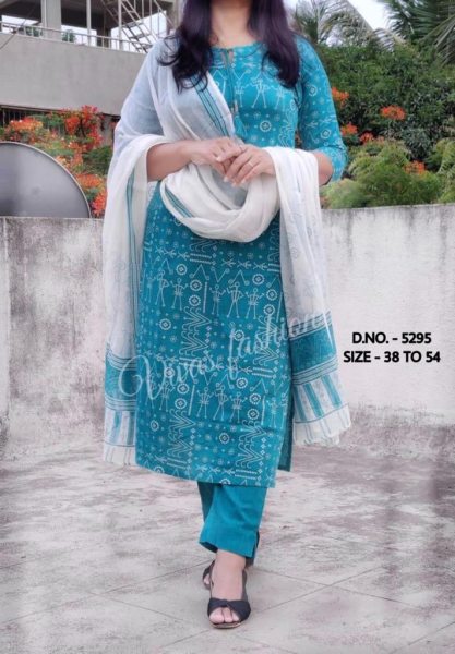 Beautiful 3 Piece Set - Pure Cotton Cambric Kurti Pant With Mulmul Printed Dupatta  Jaipuri Cotton Kurtis Wholesale