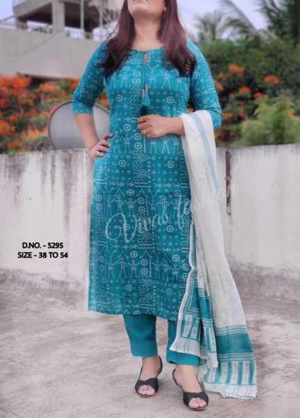 Beautiful 3 Piece Set - Pure Cotton Cambric Kurti Pant With Mulmul Printed Dupatta  Jaipuri Cotton Kurtis Wholesale