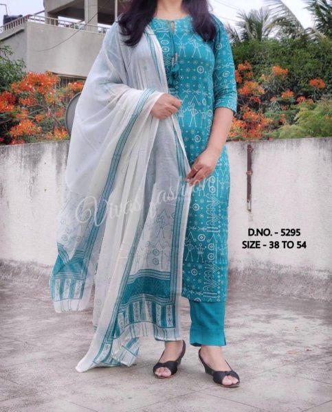 Beautiful 3 Piece Set - Pure Cotton Cambric Kurti Pant With Mulmul Printed Dupatta  Jaipuri Cotton Kurtis Wholesale