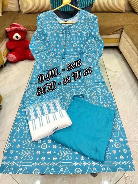 Beautiful 3 Piece Set - Pure Cotton Cambric Kurti Pant With Mulmul Printed Dupatta  Jaipuri Cotton Kurtis Wholesale